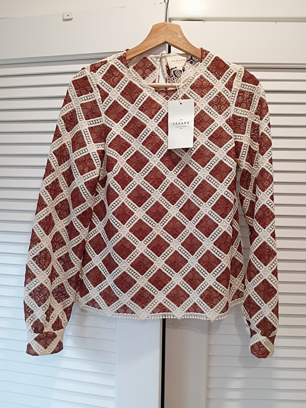 Women's Rust Lace Overlay Long Sleeve Top